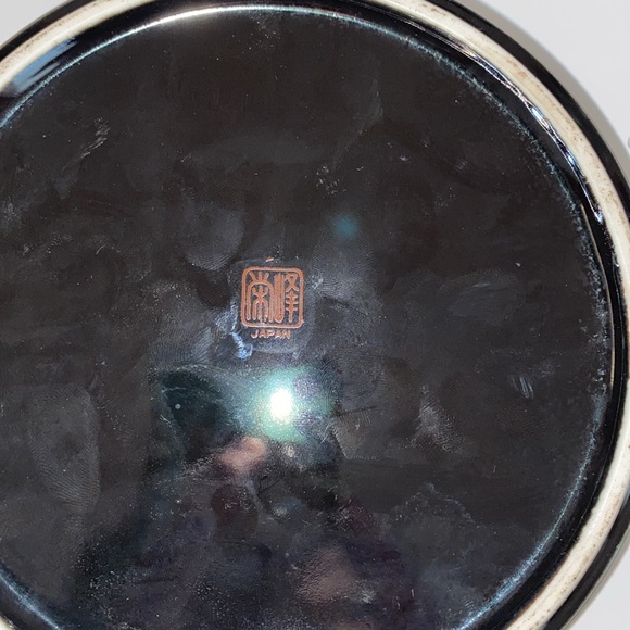 VINTAGE Japanese Black Porcelain Trinket Box with Saki Vase SET - Picture 12 of 12